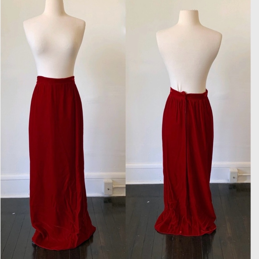 Vintage Dark Red Velvet Maxi Skirt 1970's 70's Red Velvet Gothic Burgundy Skirt